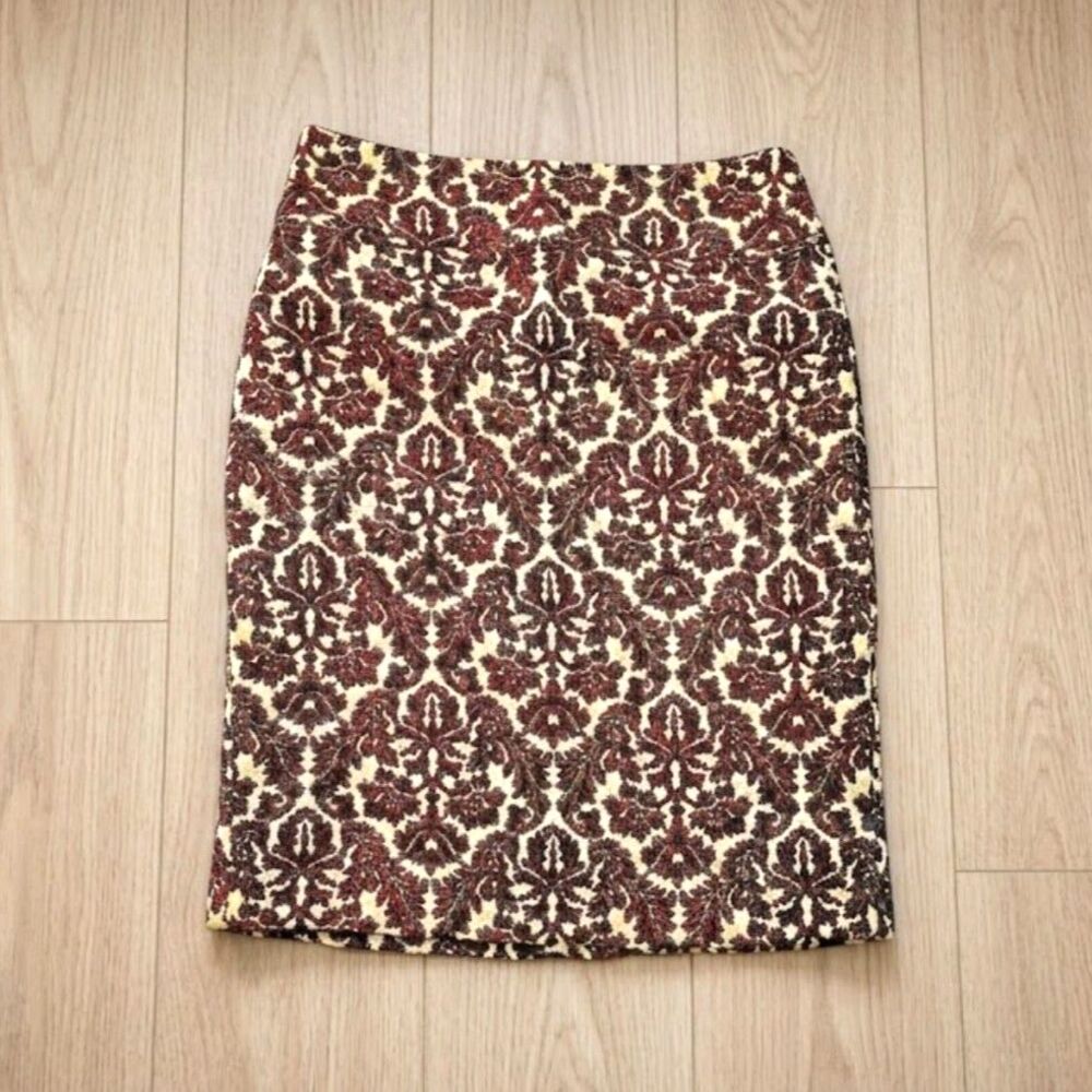 Talbots Brown Tapestry Paisley Skirt Med Brocade Office Career Preppy Classic